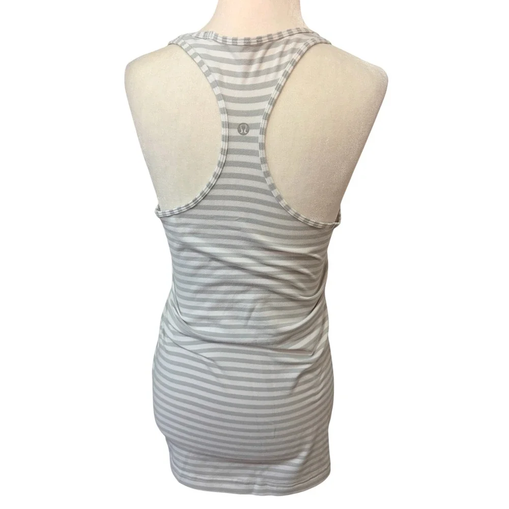Lululemon Cool Racerback Tank Size 8  Top Grey White Striped Activewear Tank - Picture 6 of 6